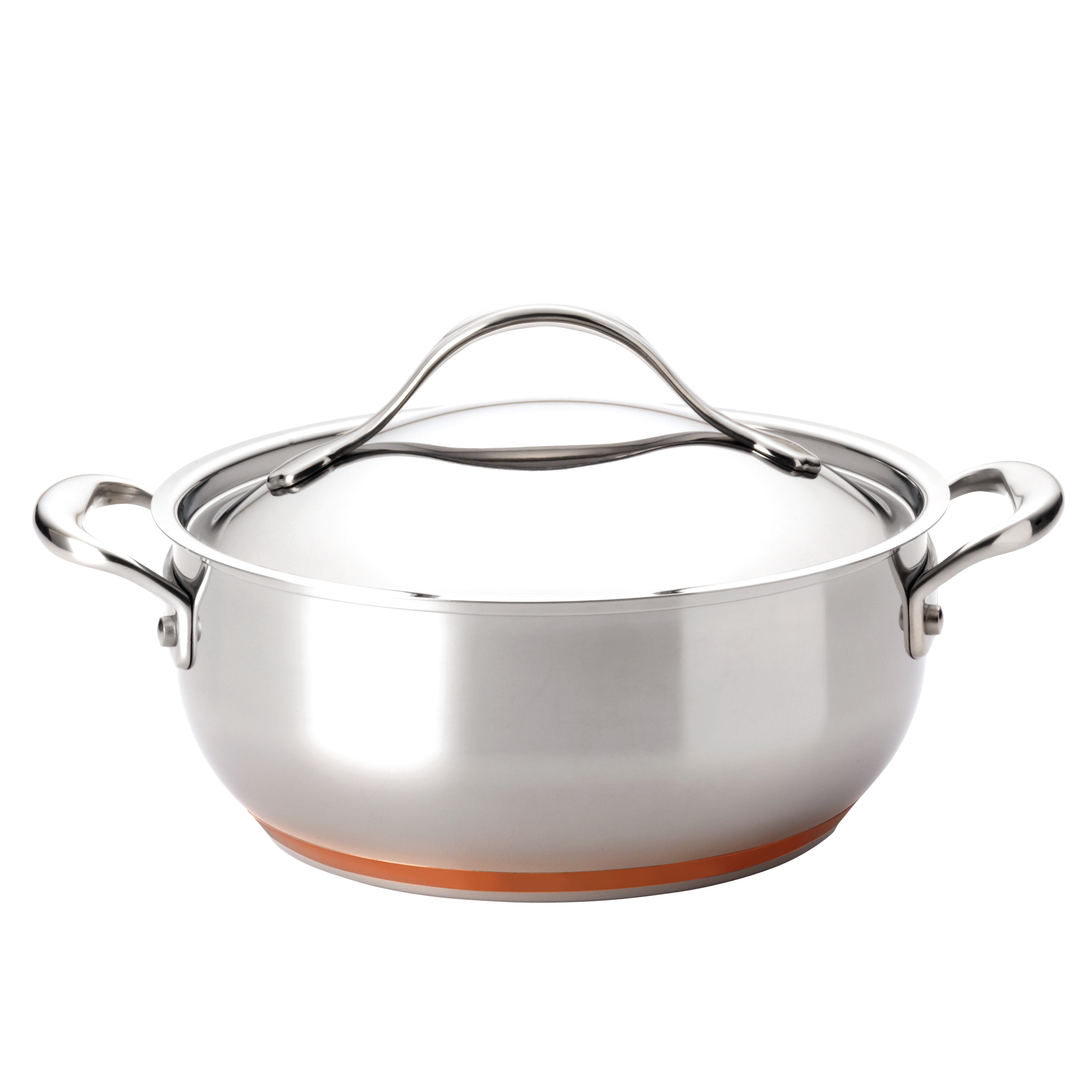 Stainless Steel Casserole Pot With Lid - Silver With Copper
